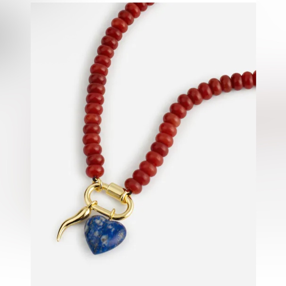 NWT Madewell Semiprecious Beaded Carabiner Necklace 16 1/4” Red - Picture 3 of 9